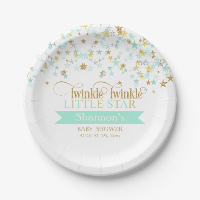 Twinkle Little Star Baby Dusche Minze Green Pappteller (Vorderseite)