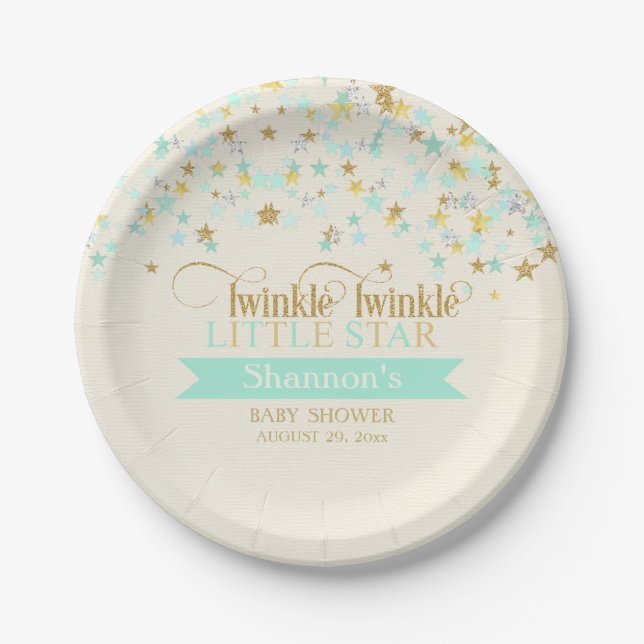 Twinkle Little Star Baby Dusche Minze Green Pappteller (Vorderseite)