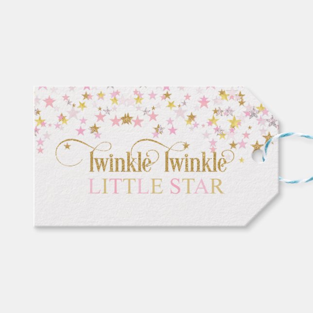 Twinkle Little Star Baby Dusche Pink Gold Geschenkanhänger (Vorderseite (Horizontal))