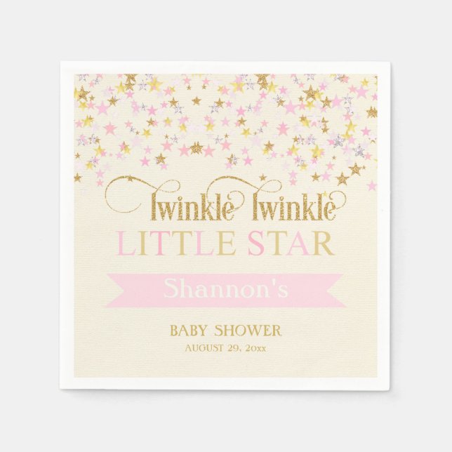 Twinkle Little Star Baby Dusche Pink Gold Serviette (Vorderseite)