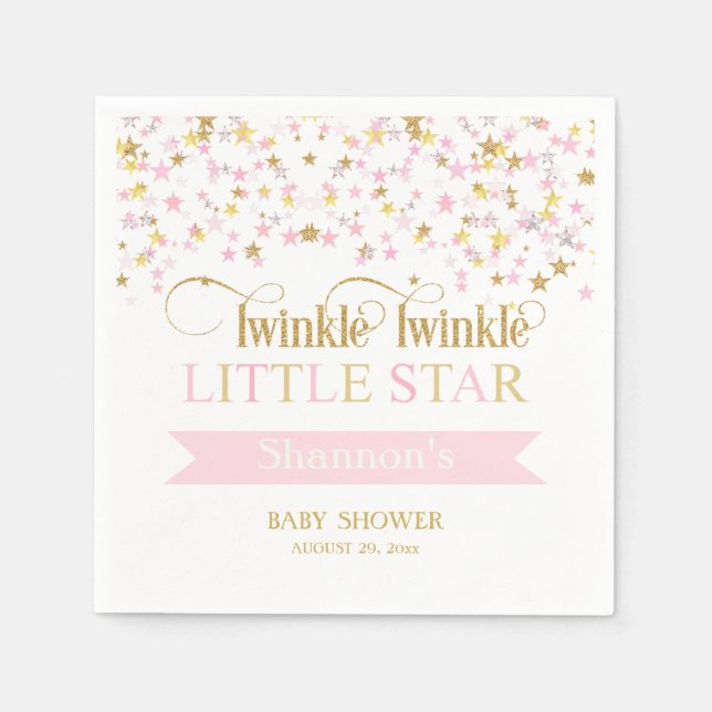 Twinkle Little Star Baby Dusche Pink Gold Serviette (Vorderseite)