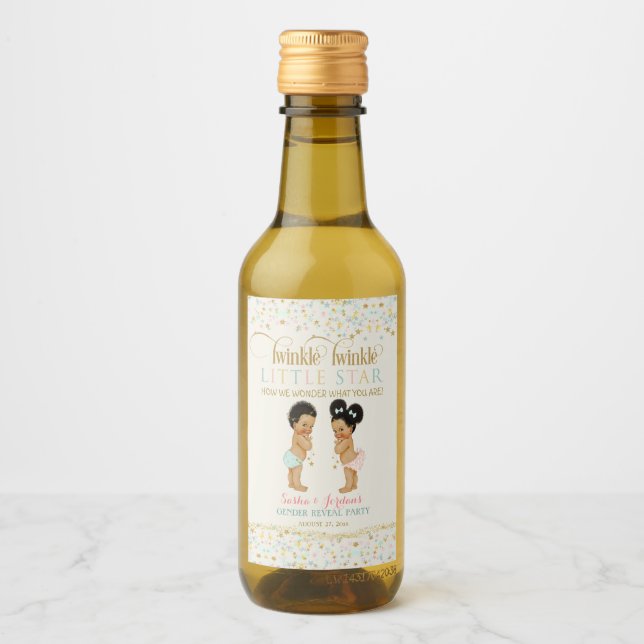 Twinkle Little Star Baby Gender Reveal Boy Girl Weinetikett (Vorderseite)