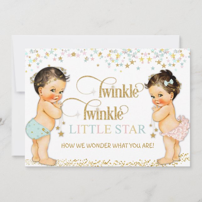 Twinkle Little Star Baby Gender Reveal Einladung (Vorderseite)