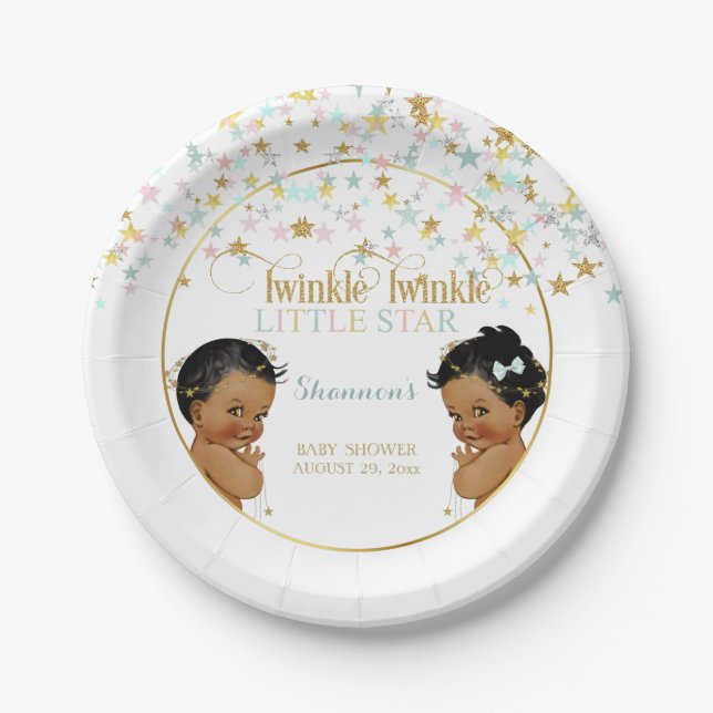 Twinkle Little Star Baby Gender Reveal Ethnic Pappteller (Vorderseite)