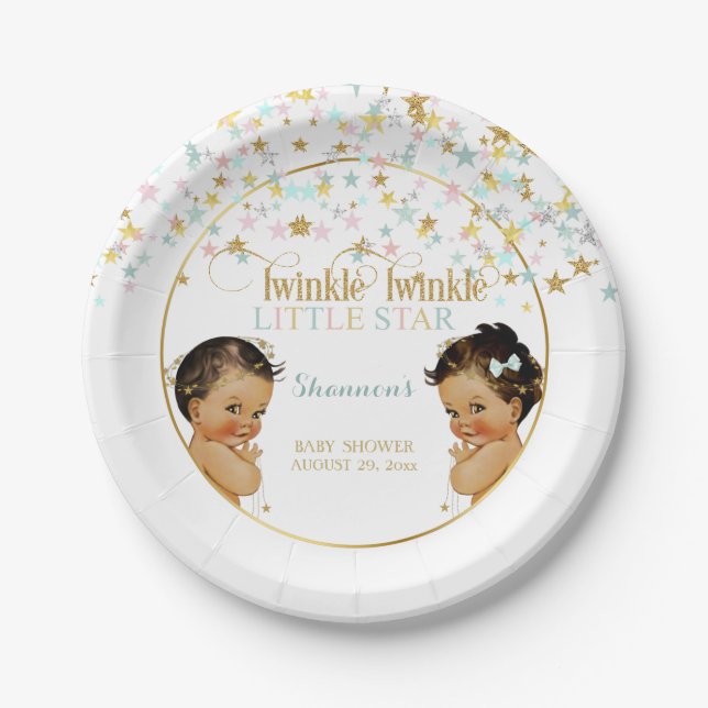 Twinkle Little Star Baby Gender Reveal Ethnic Pappteller (Vorderseite)