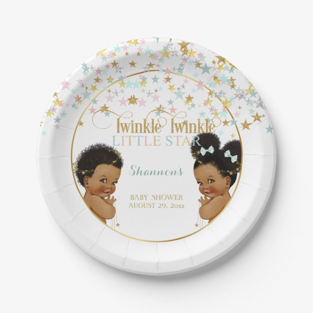 Twinkle Little Star Baby Gender Reveal Ethnic Pappteller (Vorderseite)
