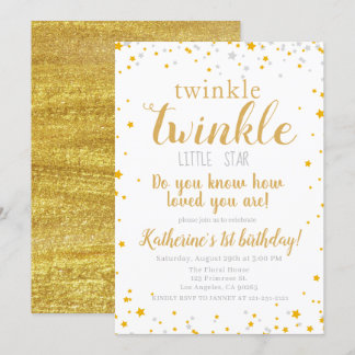 Twinkle Little Star Baby Gold Girls Geburtstag Einladung