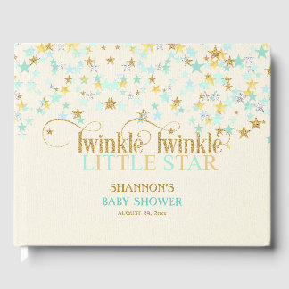 Twinkle Little Star Baby Gold Mint Green Creme Gästebuch