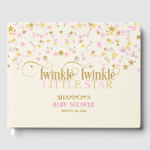 Twinkle Little Star Baby Gold Pink Creme Girl Gästebuch