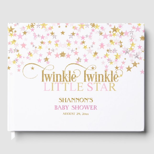 Twinkle Little Star Baby Gold Pink Girl Gästebuch (Vorderseite)