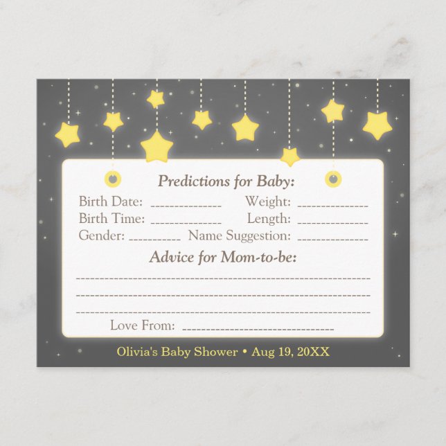 Twinkle Little Star Baby Predictions Name Hinweiskarte (Vorderseite)