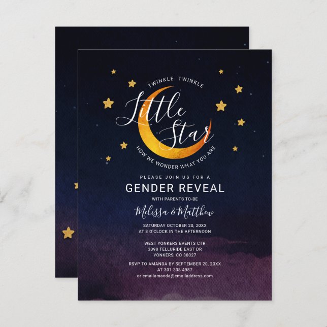 Twinkle Little Star Baby Reveal Weltraum Einladung (Vorne/Hinten)