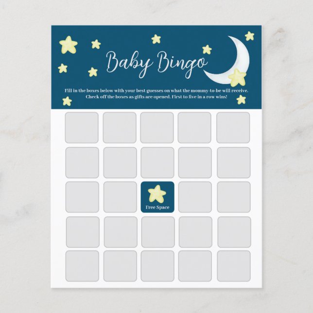 Twinkle Little Star Baby Shower Bingo Card (Vorderseite)