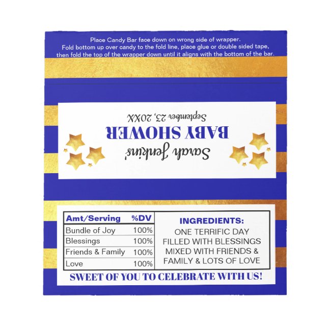 Twinkle Little Star Baby Shower Candy Wrappers Notizblock (Vorderseite)