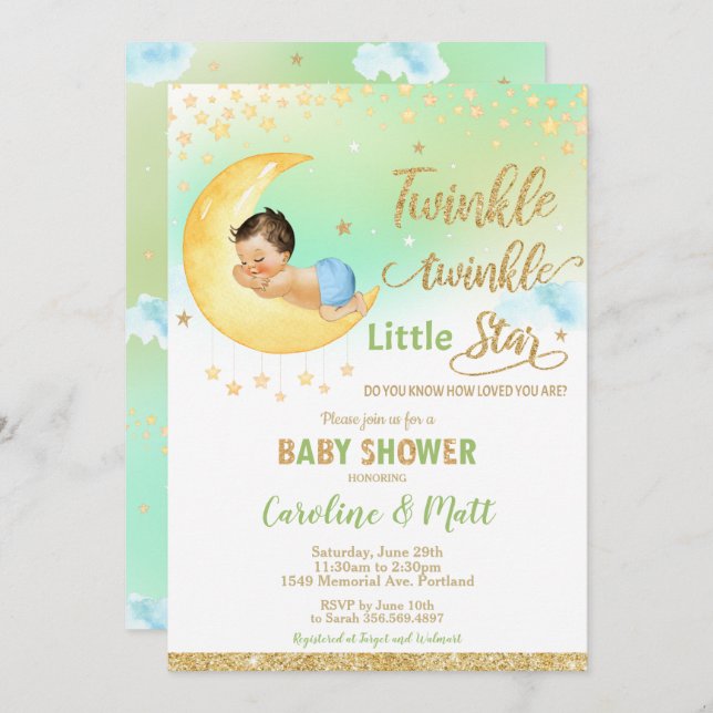 Twinkle Little Star Baby Shower Gender Neutral Einladung (Vorne/Hinten)