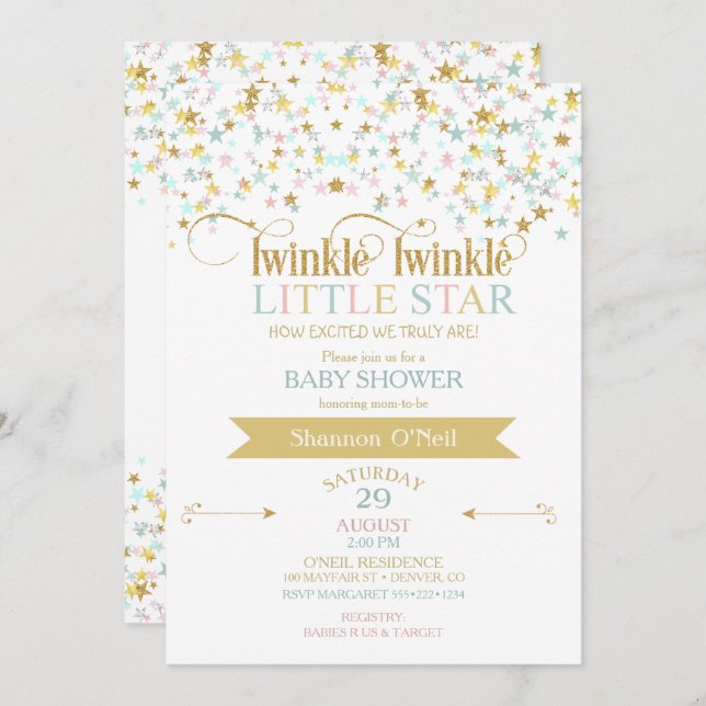 Twinkle Little Star Baby Shower Gender Neutral Einladung (Vorne/Hinten)