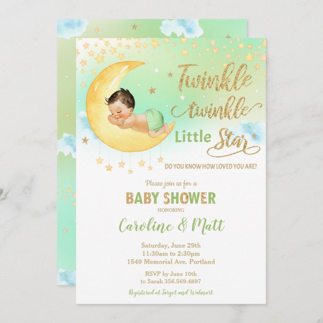 Twinkle Little Star Baby Shower Gender Neutral Inv Einladung (Vorne/Hinten)