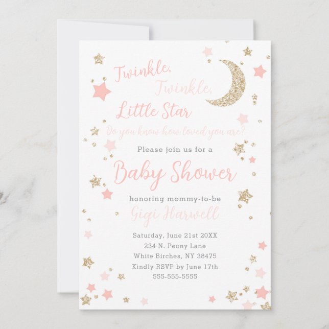 Twinkle Little Star Baby Shower Girl Einladung (Vorderseite)