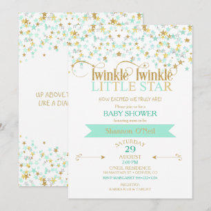 Twinkle Little Star Baby Shower Gold & Mint Einladung