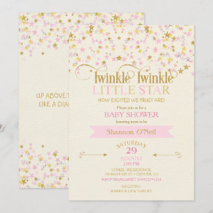 Twinkle Little Star Baby Shower Pink Gold Creme Einladung