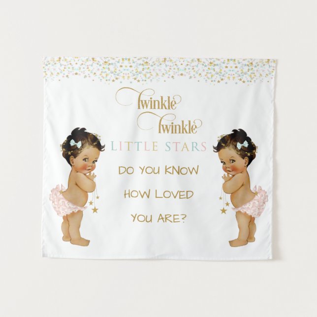 Twinkle Little Star Baby Twin Girls Ethnic Wandteppich (Vorderseite (Horizontal))