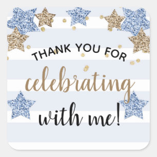 Twinkle Little Star Birthday Boy Blue Gold Quadratischer Aufkleber