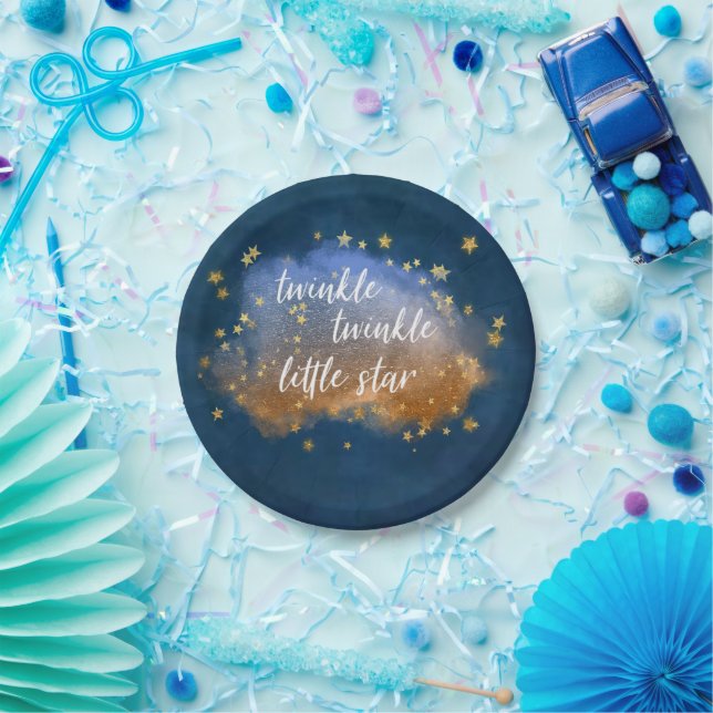 Twinkle Little Star | Blaue Kupfer-Goldstaub Pappteller (Party)