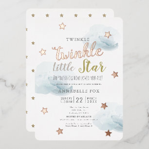 Twinkle Little Star Blaue Wolken Baby Shower Folieneinladung