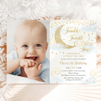 Twinkle Little Star Blue 1. Geburtstagsfotografie Einladung