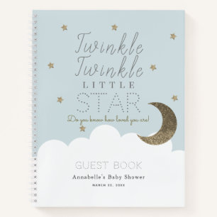 Twinkle Little Star Blue Baby Shower Gästebuch Notizbuch