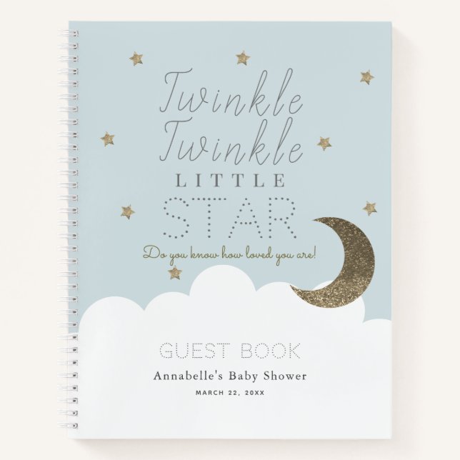 Twinkle Little Star Blue Baby Shower Gästebuch Notizbuch (Vorderseite)