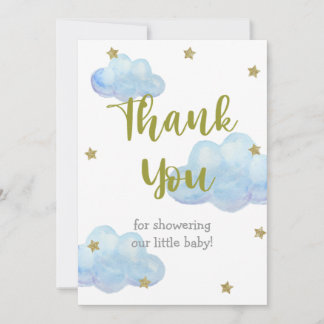 Twinkle Little Star Blue Clouds Baby Dusche Dankeskarte