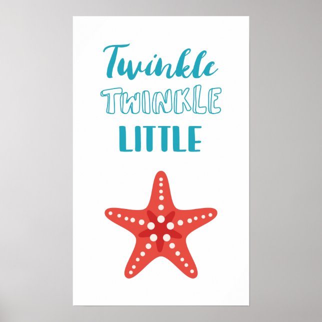 Twinkle Little Star Blue & Coral Nautical Kinderzi Poster (Vorne)