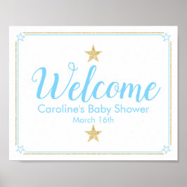 Twinkle Little Star Blue Gold Baby Dusche Willkomm Poster
