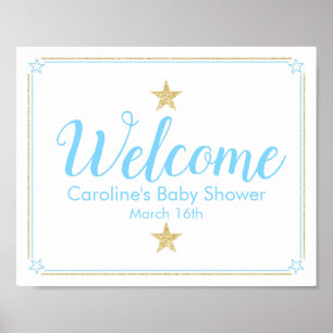 Twinkle Little Star Blue Gold Baby Dusche Willkomm Poster