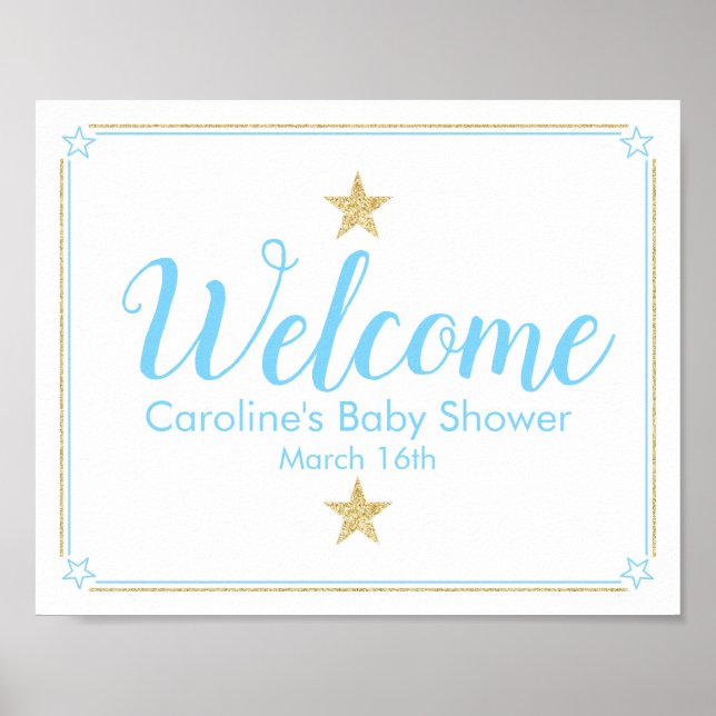 Twinkle Little Star Blue Gold Baby Dusche Willkomm Poster (Vorne)