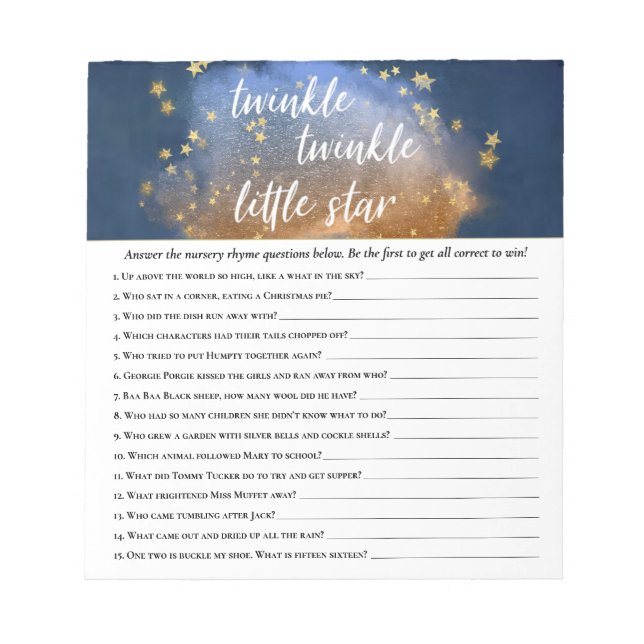 Twinkle Little Star | Blue Gold Kinderzimmer Rhyme Notizblock (Vorderseite)