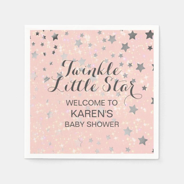 Twinkle Little Star Blush Pink Silver Baby Dusche Serviette (Vorderseite)