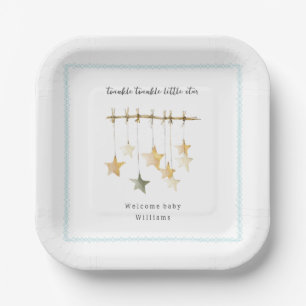Twinkle Little Star Boho Blau Baby Shower Pappteller