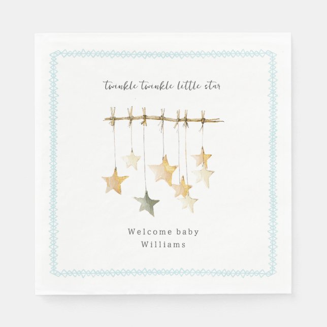 Twinkle Little Star Boho Blue Boy Baby Shower Serviette (Vorderseite)