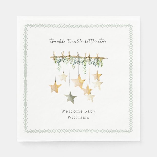 Twinkle Little Star Boho Botanical Baby Shower Serviette (Vorderseite)