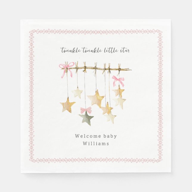 Twinkle Little Star Boho Bows Baby Shower Serviette (Vorderseite)