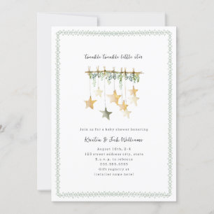 Twinkle Little Star Boho Neutral Green Baby Dusche Einladung