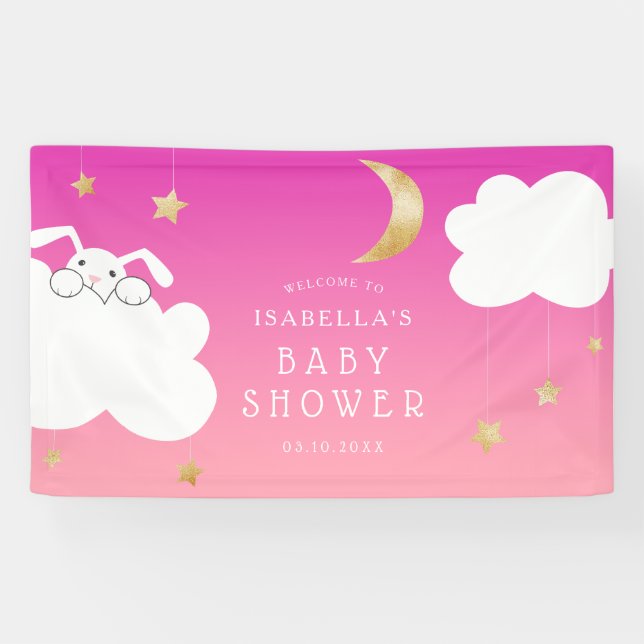 Twinkle Little Star Bunny Pink Baby Dusche Willkom Banner (Horizontal)