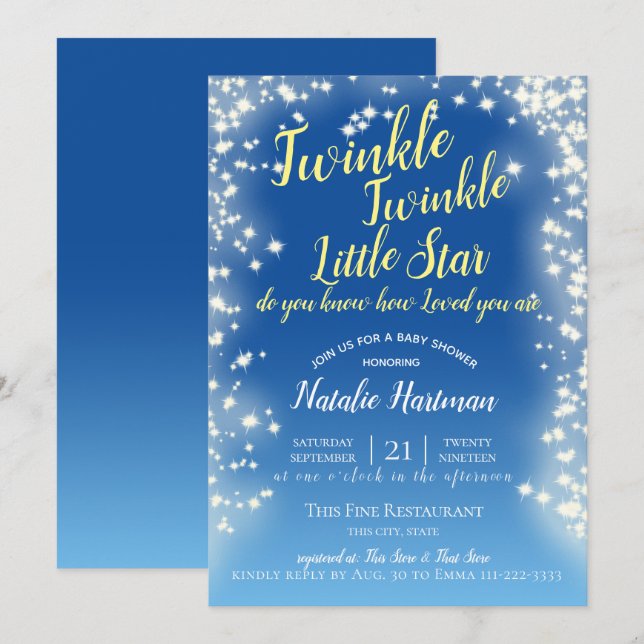 Twinkle Little Star Chalkboard Sparkle Einladung (Vorne/Hinten)