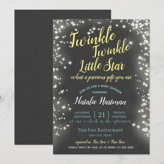 Twinkle Little Star Chalkboard Sparkle Einladung (Vorne/Hinten)