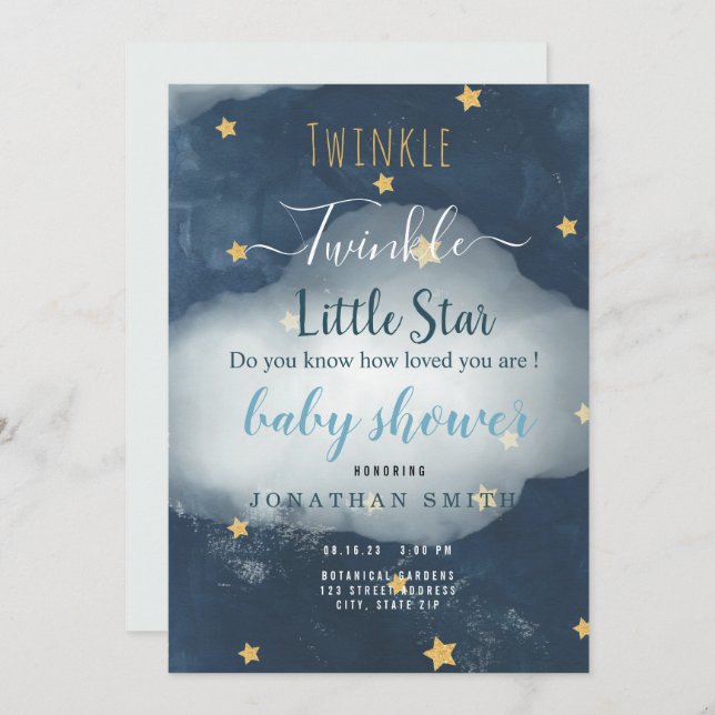 Twinkle Little Star & Cloud Baby Dusche Einladung (Vorne/Hinten)