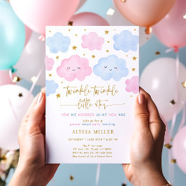 Twinkle Little Star Cloud Pink Blue Gender Reveal Einladung