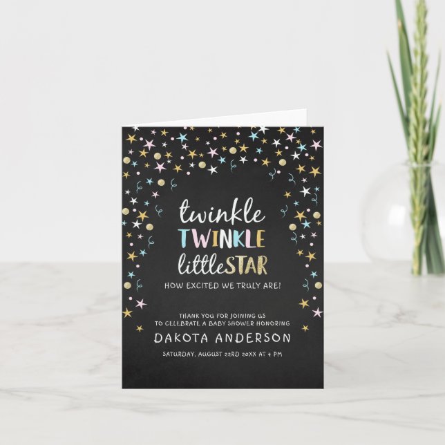 Twinkle Little Star Confetti Chalkboard Vielen Dan Dankeskarte (Vorderseite)