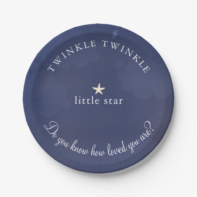 Twinkle Little Star Dark Blue Baby Dusche Pappteller (Vorderseite)
